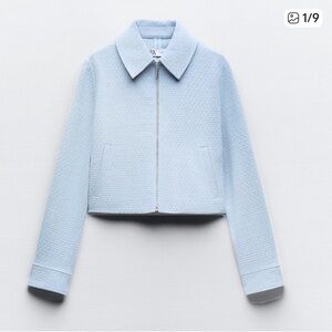 Zara Sky Blue Textured Blazer
